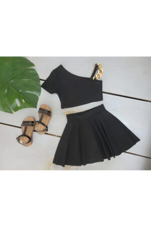 zwarte crop top set