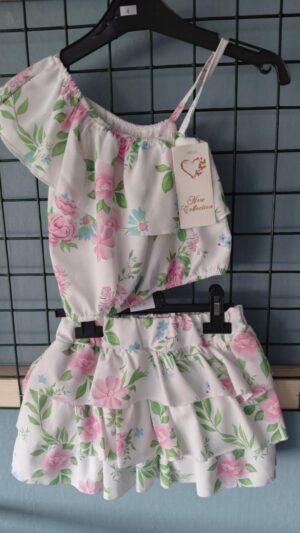 wit met roze bloemen set