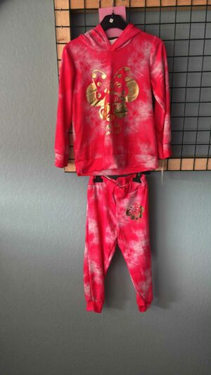 Donkerroze Minnie Set voor Meisjes – Hoodie & Broek met Gouden Opdruk