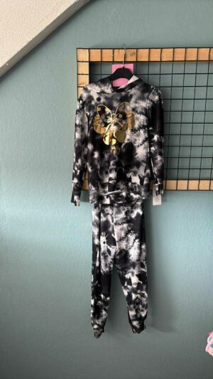 Zwart/Witte Minnie Set voor Meisjes – Hoodie & Broek met Gouden Opdruk